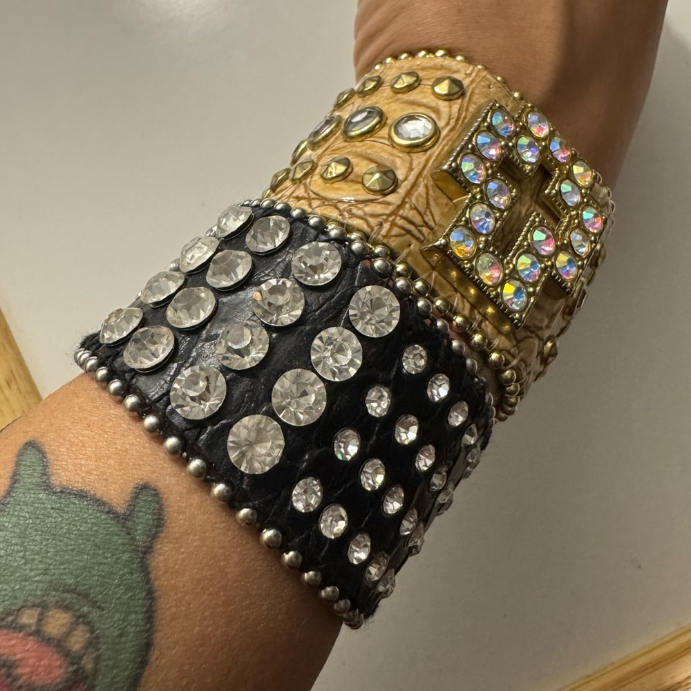Genuine Leather Western Rhinestone Cuff Bracelets
